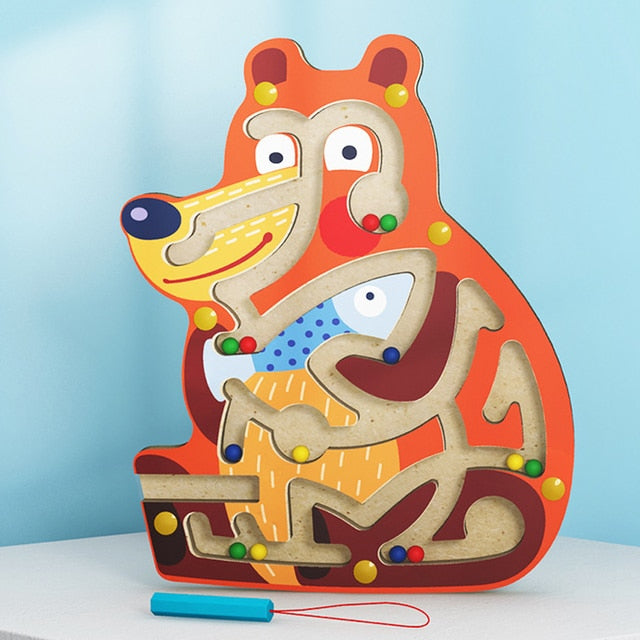 Magnetic Maze Toy, Wooden Owl Design with Wand