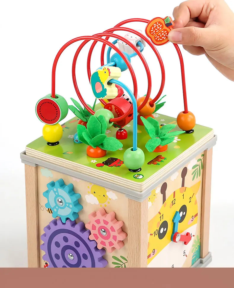 Wooden Activity Cube with Bead Maze and Xylophone