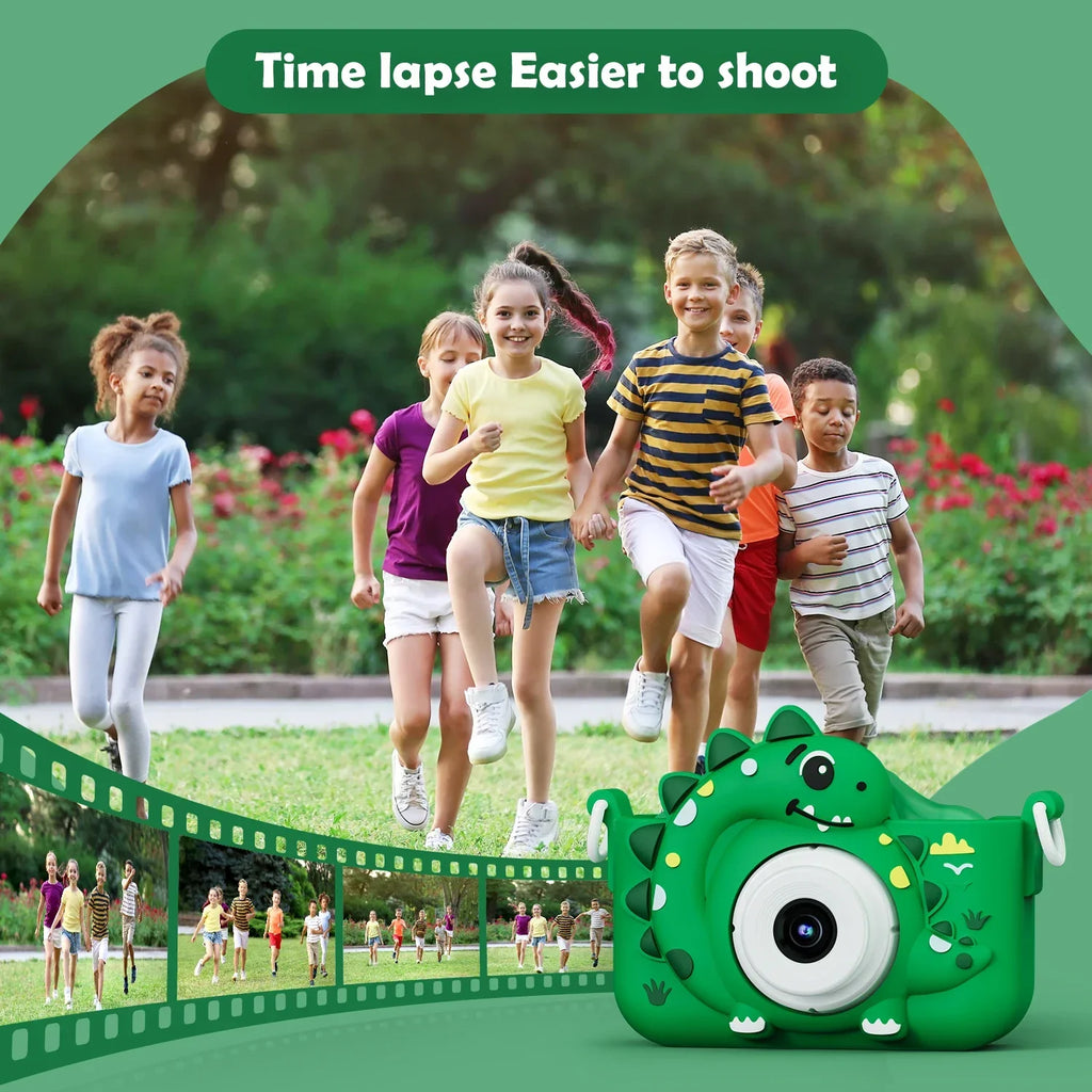 Kids Digital Camera with Dinosaur Design and 32GB Card