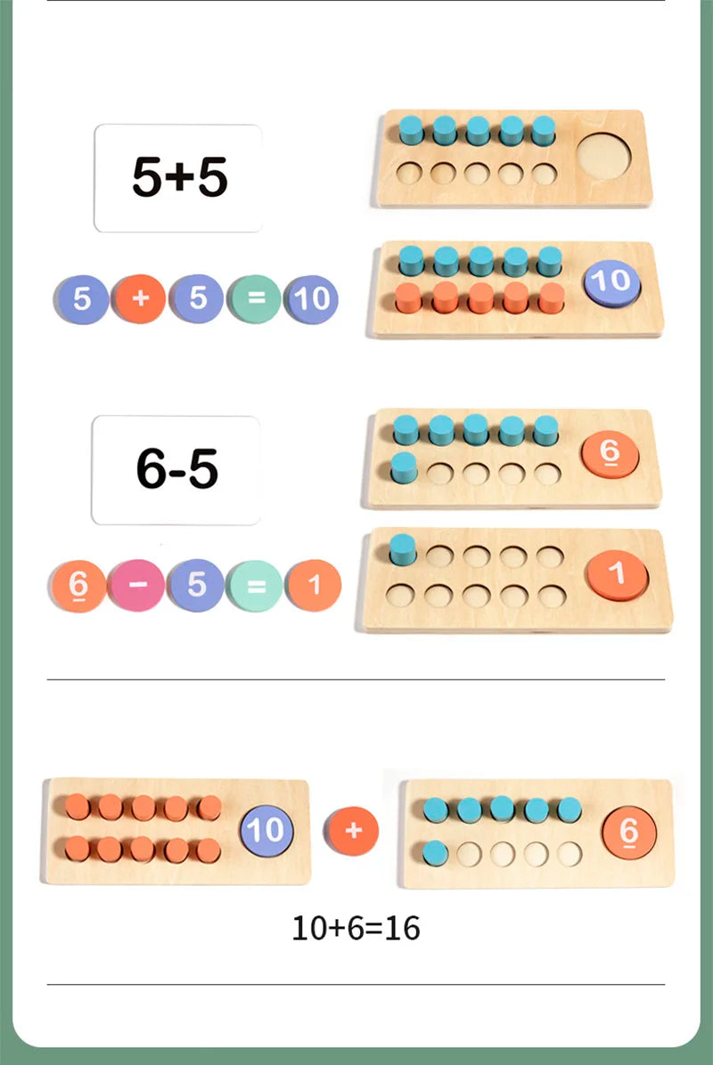 Ten Frame Math Toy Set with Counting Cards and Wooden Blocks