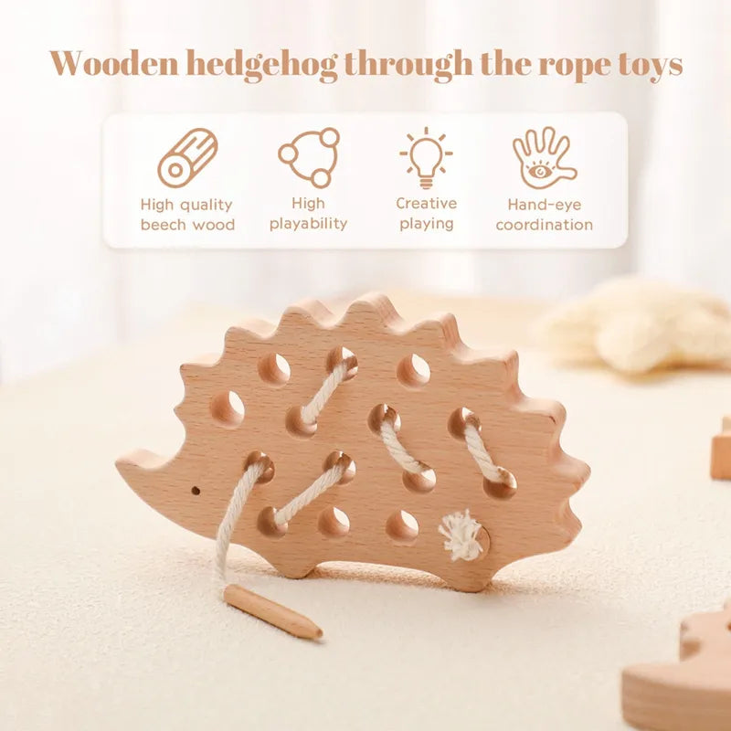 Wooden Lacing Toy Dinosaur Shape for Fine Motor Skills