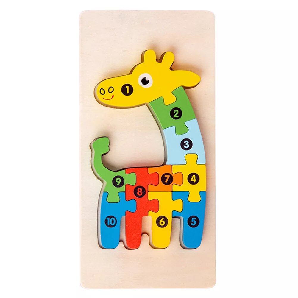 Wooden Animal Puzzles, Numbered 4-Pack for Toddlers