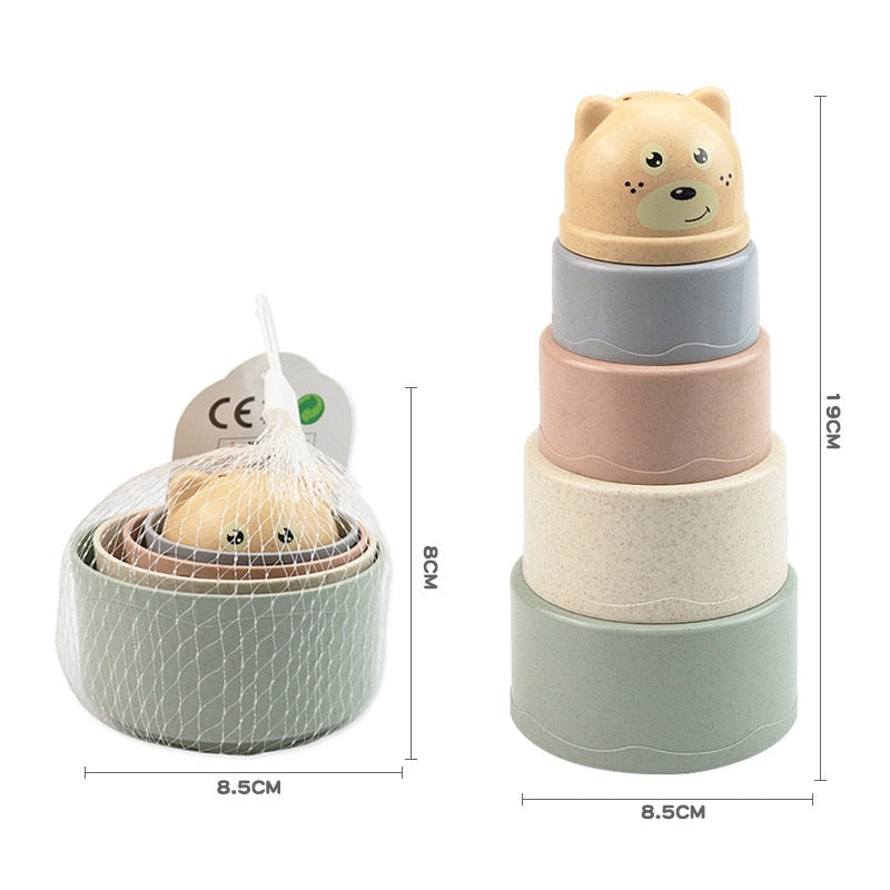 Stacking Cups with Bear Topper, 6-Piece Tower Set