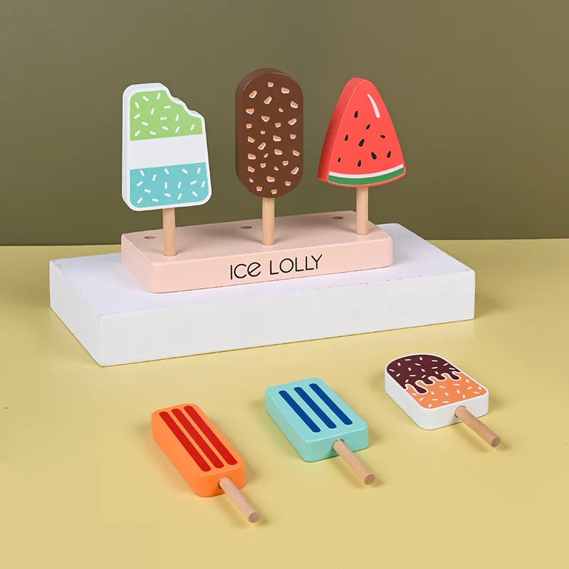 Wooden Ice Cream Toy Set with Colorful Popsicles