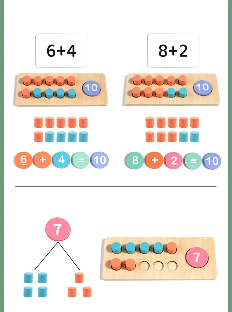 Ten Frame Math Toy Set with Counting Cards and Wooden Blocks