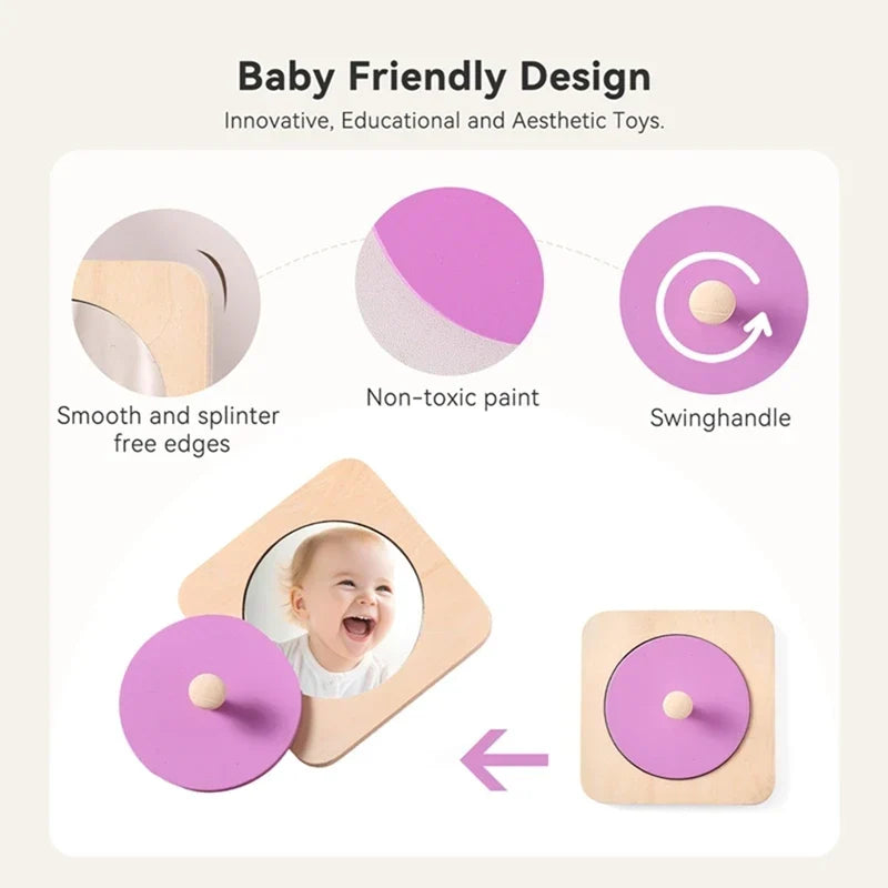 Wooden Peekaboo Mirror with Sliding Disc