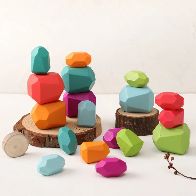 Wooden Stacking Stones Set, 18 Colorful Balance Pieces