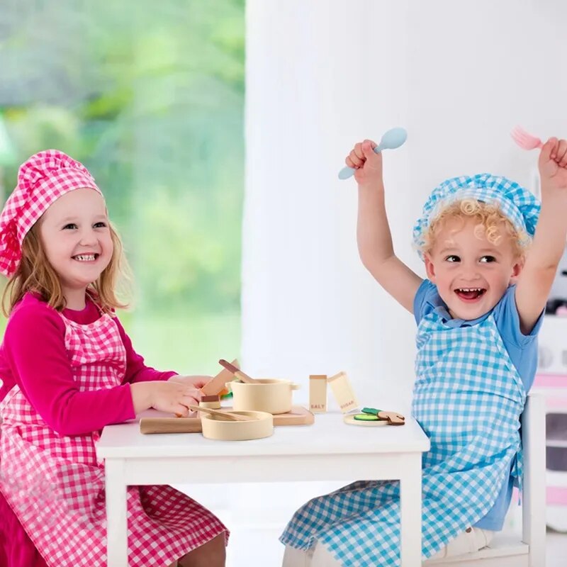 Wooden Kitchen Playset with Cooking Utensils and Food