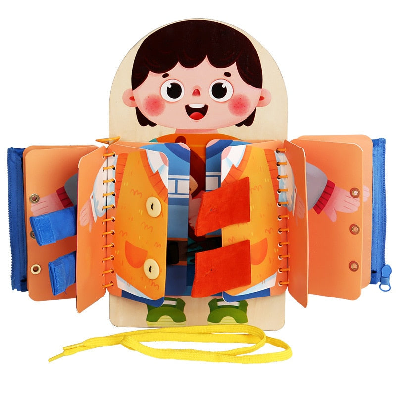Montessori Busy Board Book, Dress-Up Skills Learning