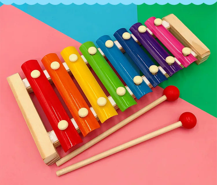 Wooden Xylophone with 8 Colorful Metal Keys