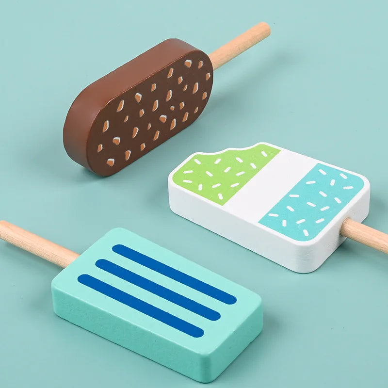 Wooden Ice Cream Toy Set with Colorful Popsicles