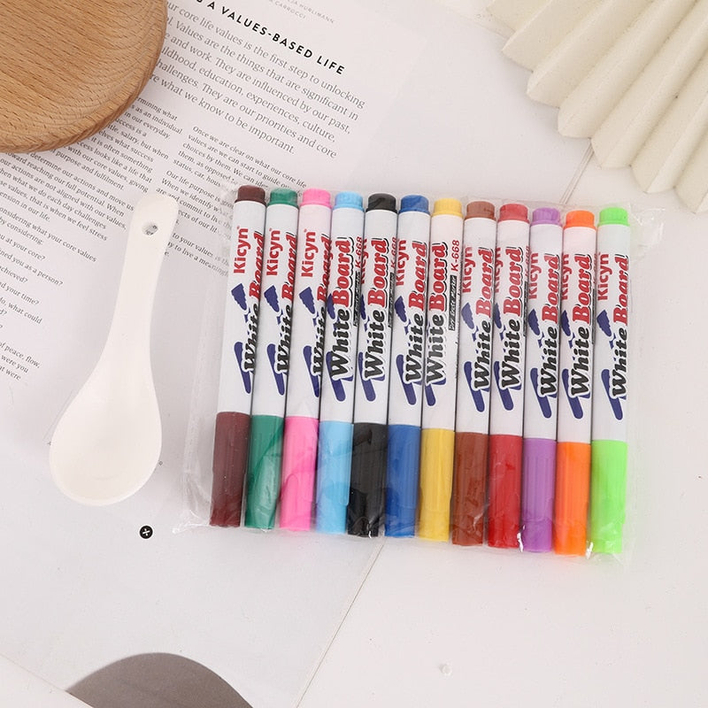 Water Floating Pens Set with 12 Colors and Spoon