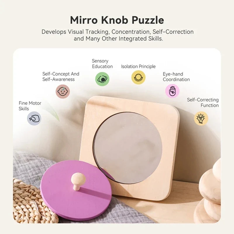 Wooden Peekaboo Mirror with Sliding Disc