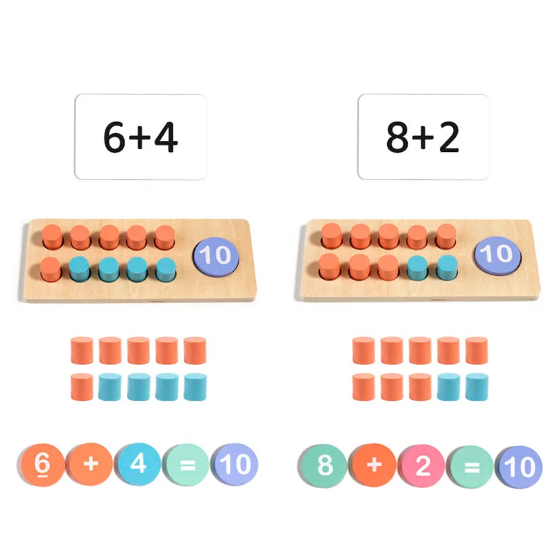 Ten Frame Math Toy Set with Counting Cards and Wooden Blocks