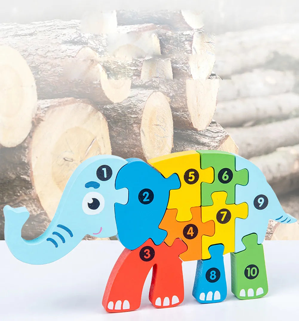 Wooden Animal Puzzles, Numbered 4-Pack for Toddlers