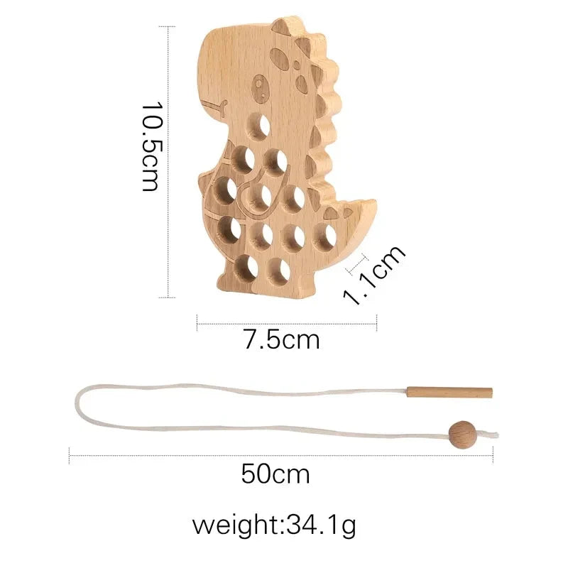 Wooden Lacing Toy Dinosaur Shape for Fine Motor Skills