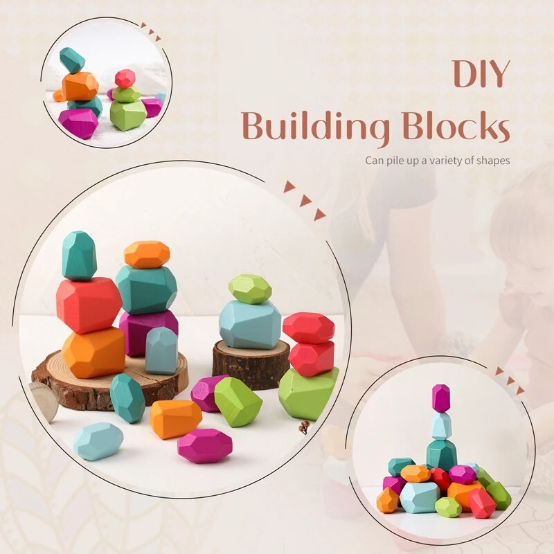 Wooden Stacking Stones Set, 18 Colorful Balance Pieces