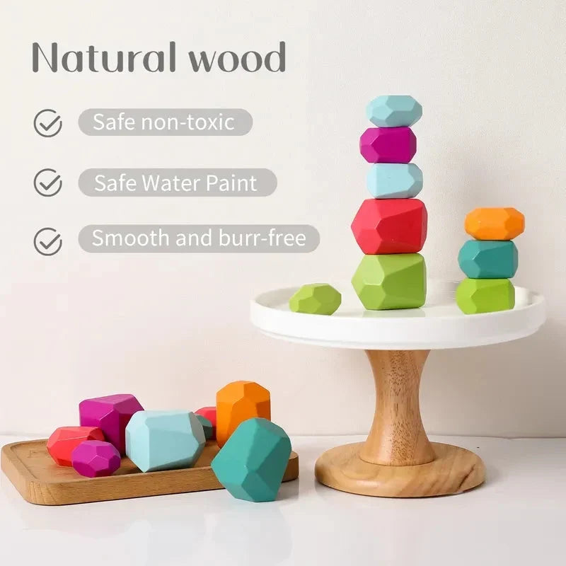Wooden Stacking Stones Set, 18 Colorful Balance Pieces