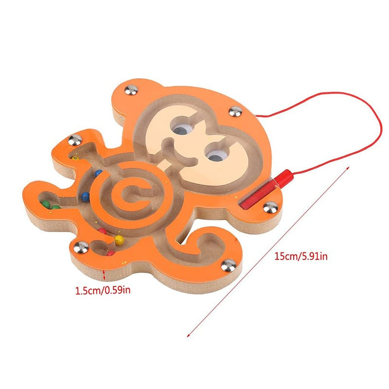 Magnetic Maze Toy, Wooden Owl Design with Wand