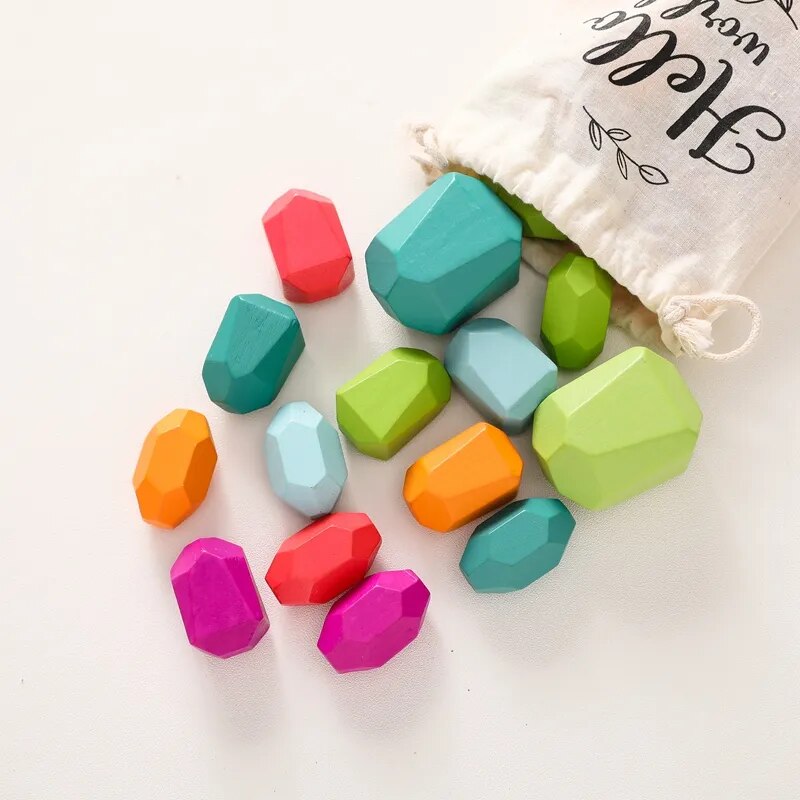 Wooden Stacking Stones Set, 18 Colorful Balance Pieces
