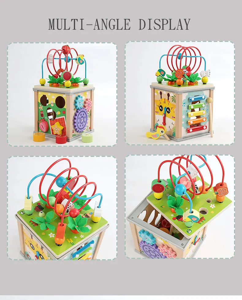 Wooden Activity Cube with Bead Maze and Xylophone