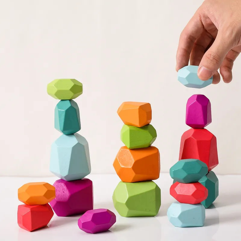 Wooden Stacking Stones Set, 18 Colorful Balance Pieces