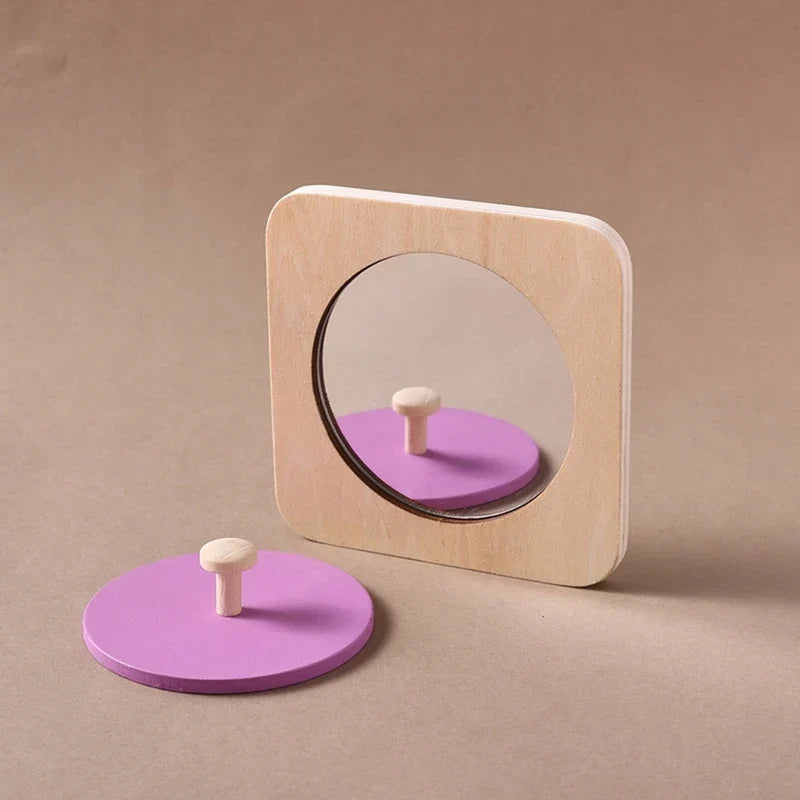 Wooden Peekaboo Mirror with Sliding Disc