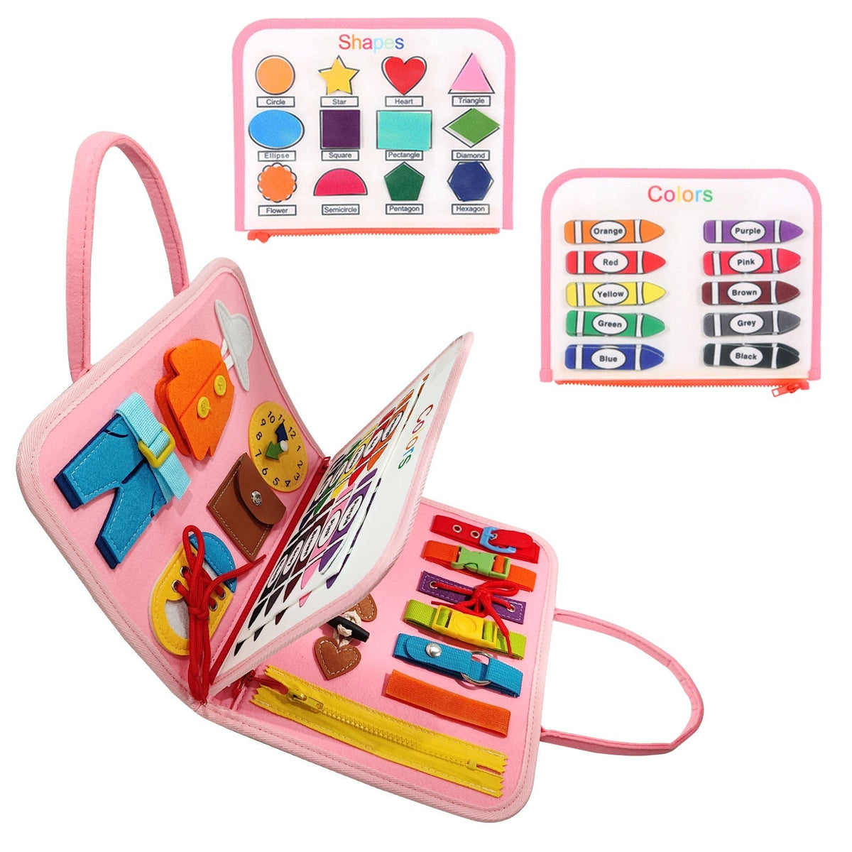 Busy Board Montessori Toy with Colors, Shapes & Skills