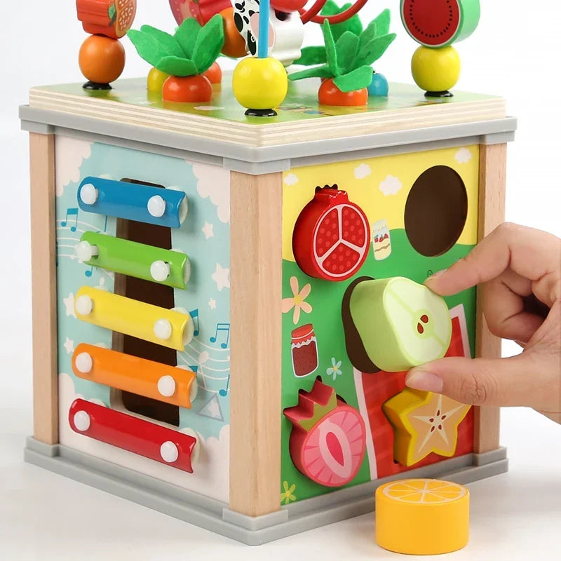 Wooden Activity Cube with Bead Maze and Xylophone
