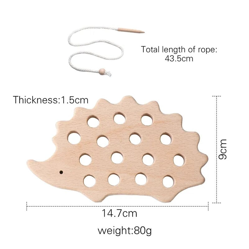Wooden Lacing Toy Dinosaur Shape for Fine Motor Skills