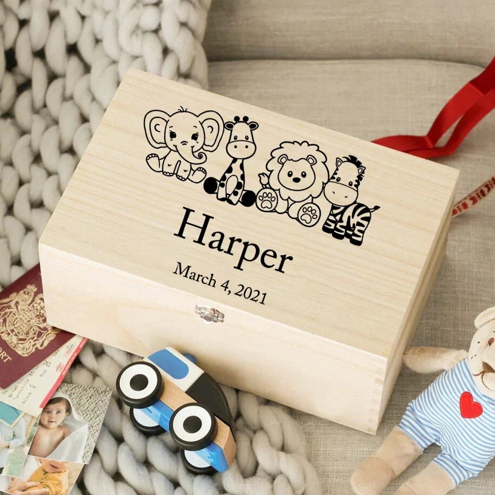Wooden Memory Box with Personalized Birth Details Engraving