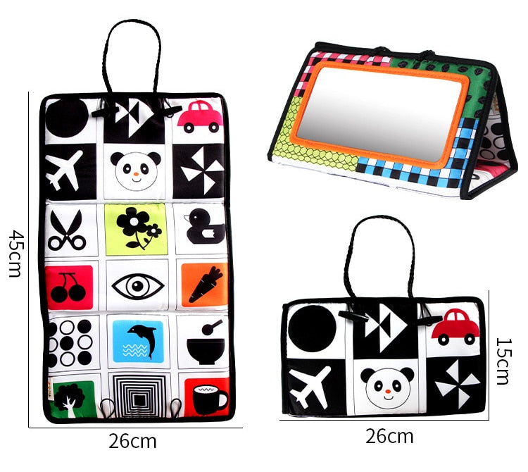 Tummy Time Mirror with High-Contrast Patterns and Portable Stand