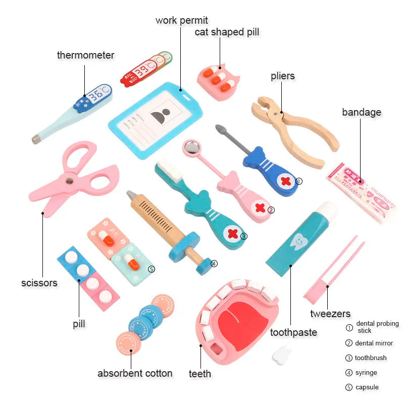 Wooden Doctor Kit with 26 Pretend Play Medical Tools