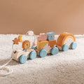 Wooden Pull Toy Train with Stacking Animals and Shapes