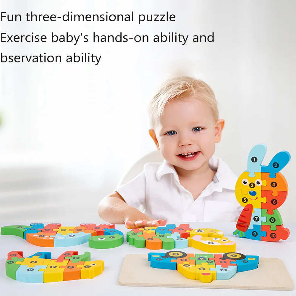 Wooden Animal Puzzles, Numbered 4-Pack for Toddlers