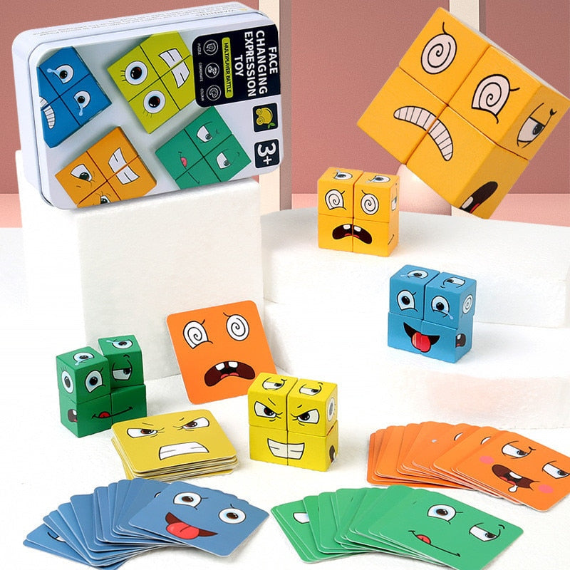 Face Changing Building Blocks with Wooden Cubes and Cards