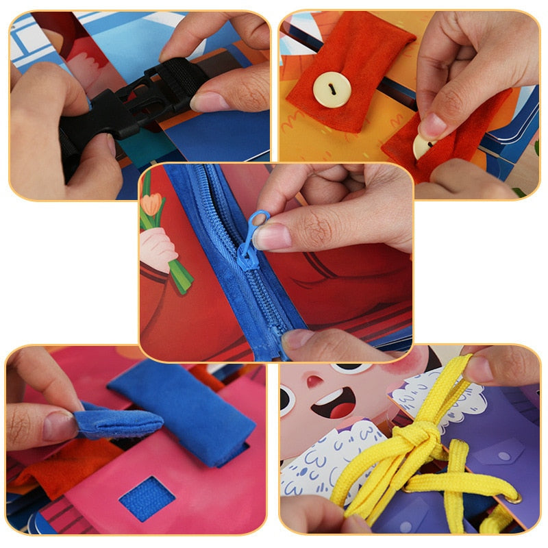 Montessori Busy Board Book, Dress-Up Skills Learning