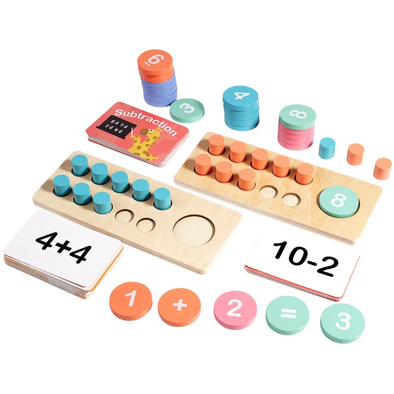 Ten Frame Math Toy Set with Counting Cards and Wooden Blocks