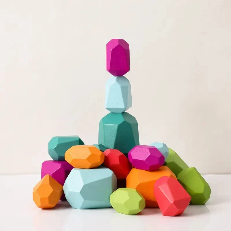 Wooden Stacking Stones Set, 18 Colorful Balance Pieces