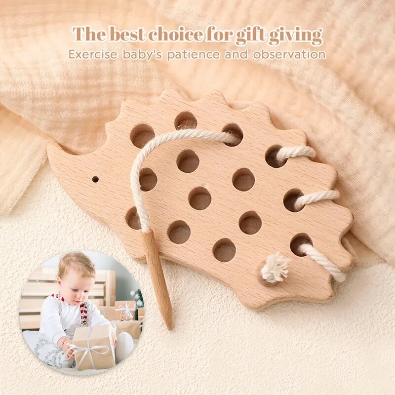 Wooden Lacing Toy Dinosaur Shape for Fine Motor Skills