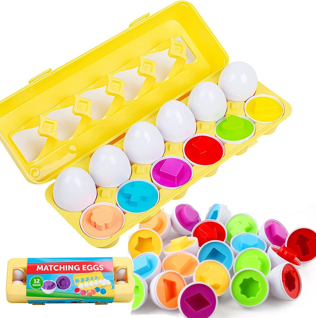 Shape Sorting Eggs Matching Game with Storage Carton