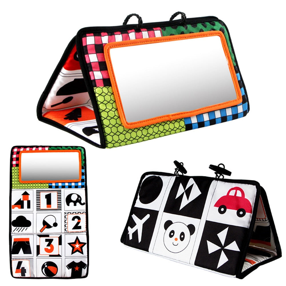Tummy Time Mirror with High-Contrast Patterns and Portable Stand