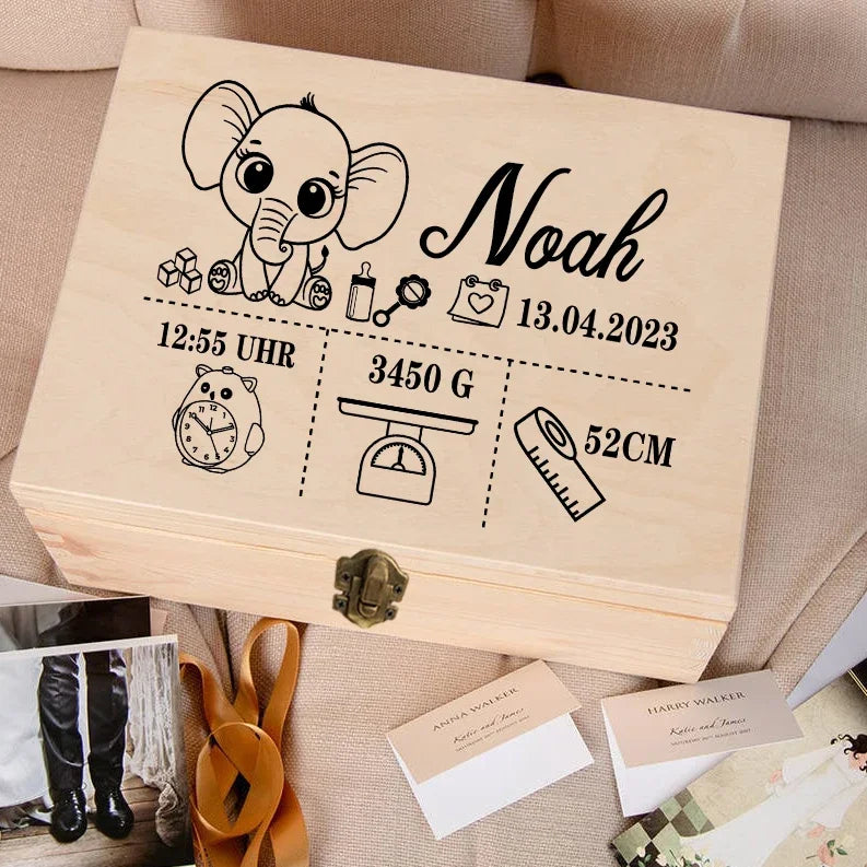 Wooden Memory Box with Personalized Birth Details Engraving