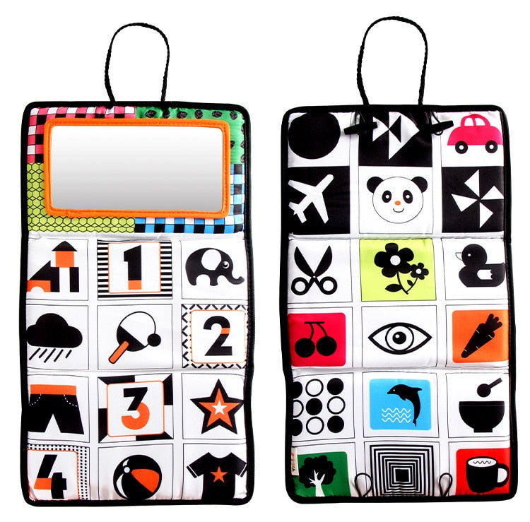 Tummy Time Mirror with High-Contrast Patterns and Portable Stand