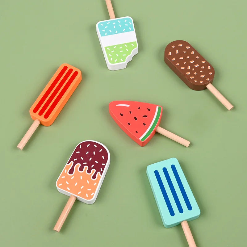 Wooden Ice Cream Toy Set with Colorful Popsicles