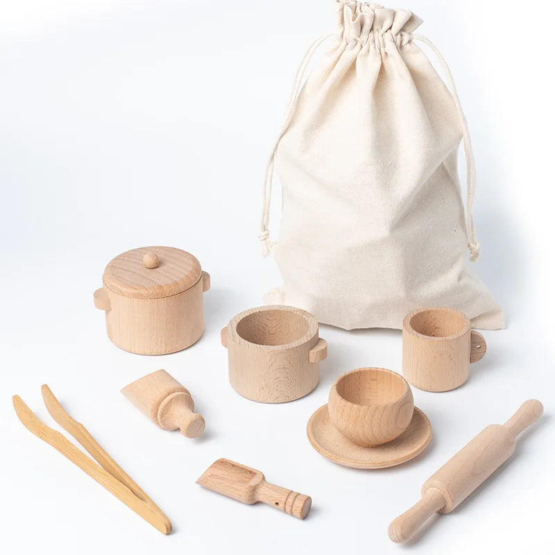 Wooden Kitchen Play Set with Natural Beechwood Tools