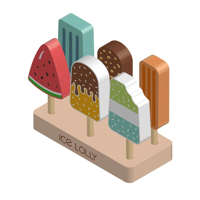 Wooden Ice Cream Toy Set with Colorful Popsicles