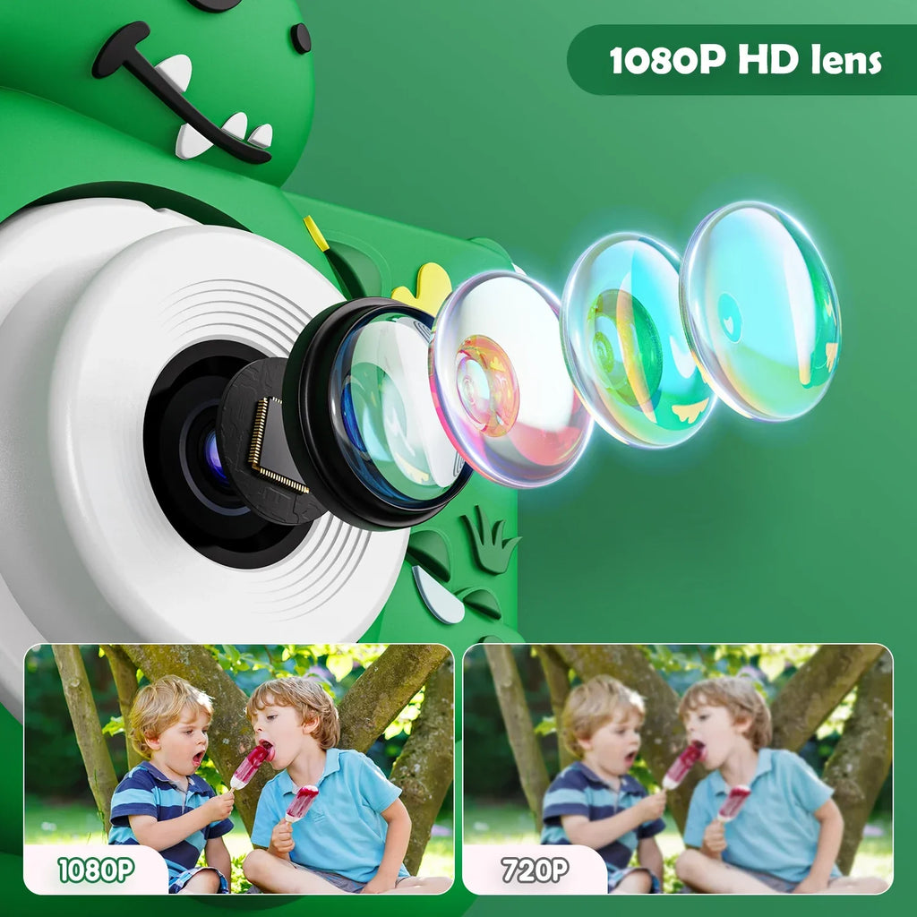 Kids Digital Camera with Dinosaur Design and 32GB Card