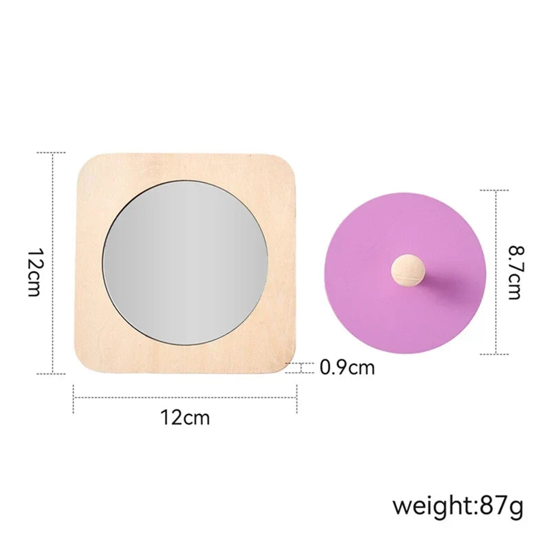 Wooden Peekaboo Mirror with Sliding Disc