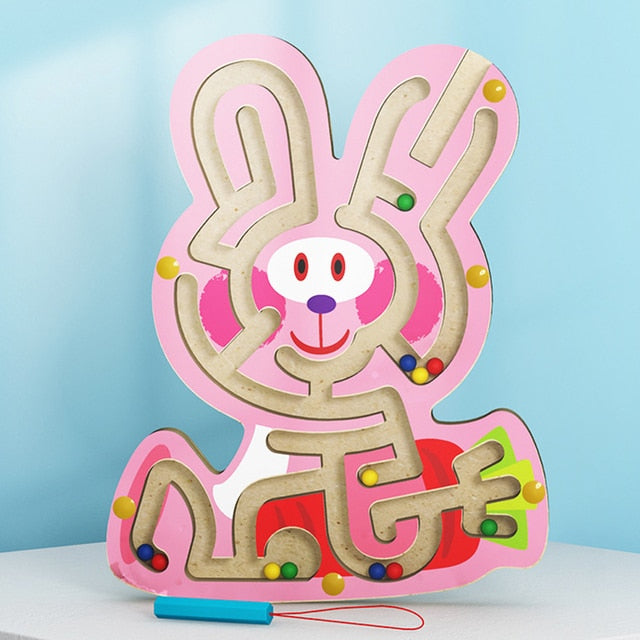 Magnetic Maze Toy, Wooden Owl Design with Wand